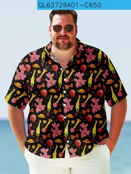oversized 7XL vyriški Havajų gatvės drabužiai Vasaros atostogų marškiniai trumpomis rankovėmis Laisvalaikio juodo spausdinimo paplūdimio drabužiai