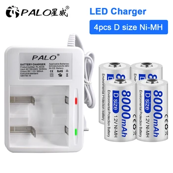 PALO 1.2V D dydžio įkraunama D tipo baterija LR20 baterija NI-MH įkraunama D baterija 8000mAh R20 Įkraunama baterija