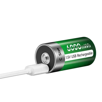 Palo 1,5V C dydžio ličio jonų įkraunama baterija USB įkrovimas Ličio jonų C tipo baterija LR14 dujinės viryklės vandens šildytuvui + kabeliui