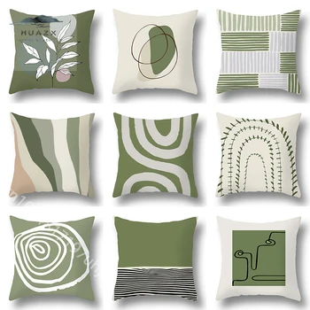 Paprasta žalia geometrija Dekoratyvinės pagalvėlės užvalkalas Tropiniai augalai Spausdinti Pagalvės dėklas Pagalvė Pagalvė Svetainė Namų dekoras Vienos pagalvės užvalkalas