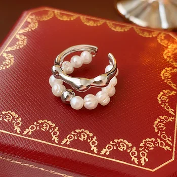 Party Ring Modern Jewelry Double Freshwater Pearl Ring 2023 Nauja tendencija Karštas pardavimas Netaisyklingas metalinis žiedas moterims Vakarėlių dovanos