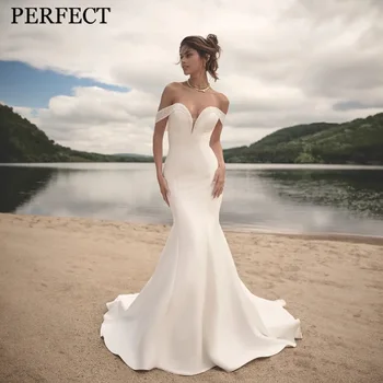 PERFECT Elegantiškos vestuvinės suknelės moteriai Populiari 2023 m. vasara Undinėlė V-kaklas nuo peties Atvira nugara Vestidos De Novia