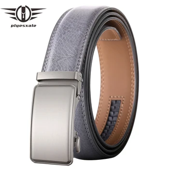 Plyesxale Luxury Designer Waist Belt For Men Genuine Leather Mens Belt cinturones para hombre Brown Grey Belts Waistband B818
