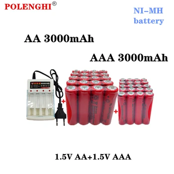 POLENGHI 8-40PCS 1.5V AAA 3000mAh+1.5V AA 3000mAh nikelio vandenilio iš anksto įkrauta baterija+įkroviklis, naudojamas mikrofonų žaislams