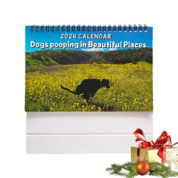 Poop kalendorius Funny Desk Art Gag Humoro dovanų išdaigų kalendorius 12 mėnesinis Pooping Dogs Calendar 2024 Dovanų kalendorius Namams