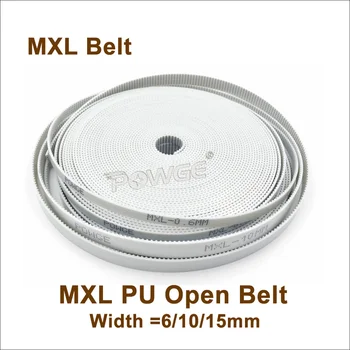 POWGE MXL PU Atviras paskirstymo diržo plotis 6/10/15mm MXL sinchroninis diržo pritaikymas MXL Timig skriemulys MXL-15 MXL-6 MXL-10