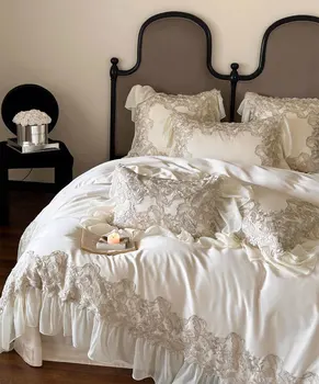 Prabangus saldus princesės patalynės komplektas, pilnas karalienės karaliaus Floridos fėjos nėrinių medvilnės namų tekstilinė paklodės pagalvės užvalkalas antklodės užvalkalas