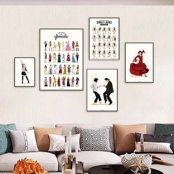 Pulp Fiction Muzika Drobė Paveikslai Baleto muzika Vienaragio plakatas ir šokančios merginos atspaudai Sienų meno paveikslėliai kambario namų dekorui