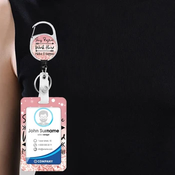 PVC darbo tapatybės kreditinės kortelės ID magistralės kortelės turėtojas krepšiai diržo kortelės dangtelis ištraukiamas ženklelio laikiklis su įkvepiančia citata