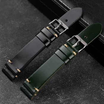 Rankų darbo Japonijos naujas jubiliejinis rump odinis laikrodžio dirželis Itin plonas žalias juodas 20MM blizgi oda senovinėms laikrodžių juostoms
