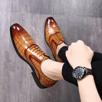 Rankų darbo vyriški Oksfordo batai Odiniai krokodilo atspaudai Vyriški suknelės batai Klasikiniai verslo oficialūs batai vyrams Dydis 38-48 A149