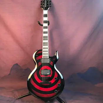 Raudona ir juoda elektrinė gitara, EMG pikapas, raudonmedžio korpusas, geras našumas, išsiųstas iškart po užsakymo pateikimo