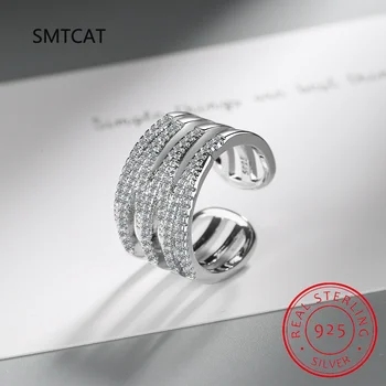 Real 925 svarų sterlingų sidabrinis kryžminis vestuvinis sužadėtuvių žiedas moterims daugiasluoksnis skaidrus AAA cirkono pažado žiedai puikūs papuošalai
