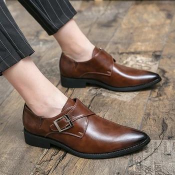 Retro rudi smailūs odiniai batai Vyrai Vieno žingsnio 