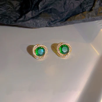 Retro žalios krištolo cirkono aukso spalvos auskarai moterims Išskirtinis elegantiško temperamento merginų vakarėlis Papuošalai Gimtadienio dovanos