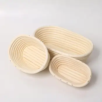 Rotango duonos formos rankų darbo ovalo formos rotango bannetono krepšelis raugo duonos korektūrai su maistiniu kepalo formos metaliniu grandikliu