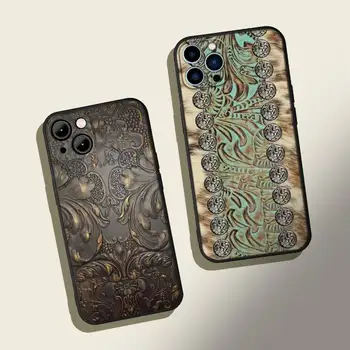 Rustic Brown Western Country odinis telefono dėklas iPhone 13 12 Pro 11 14 Pro Max X XR Mini XS MAX 7 8 plus telefono dangteliai