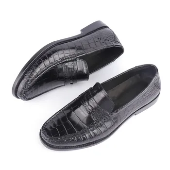Sandėlyje Tikri krokodilo odos centai Loafers Vyriški aukštos kokybės laisvalaikio odiniai batai slysta