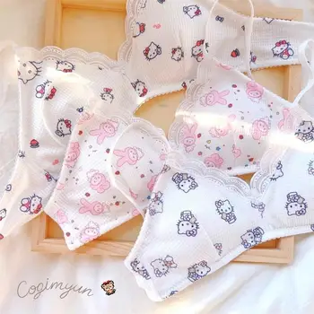 Sanrios Anime Hello Kittys Girl Apatiniai drabužiai Kawaii mažos krūtys plonos Surinkite kartu Be ratlankių trikampis puodelis Saldus liemenėlės kostiumas