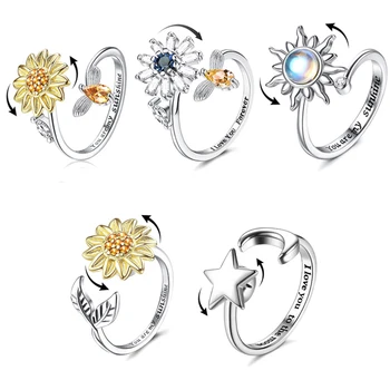 Saulėgrąžų Fidget suktukas Nerimo žiedai moterims Streso malšinimo žiedai Nuotaikos žiedai Papuošalų dovana dukrai