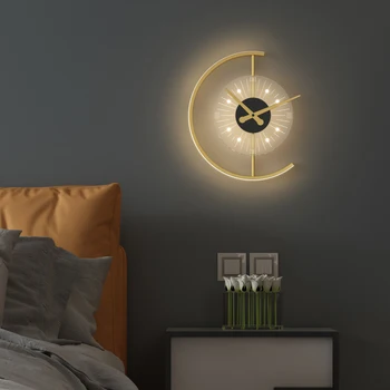 Sieninis šviestuvas su laikrodžiu valgomasis svetainė TV fonas sienų dekoras praėjimo sieninis šviestuvas šiaurietiškas tylus laikrodis miegamojo naktinė lempa