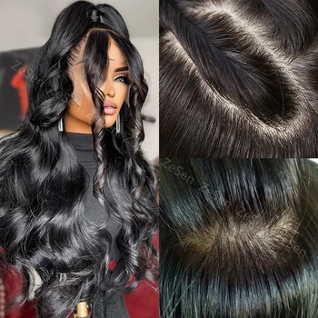 Sintetiniai netikri šilko pagrindo nėrinių priekiniai perukai juodaodėms moterims ilgas kūno bangų karščiui atsparus pluoštas plaukai banguoti Cosplay kasdieniai drabužiai