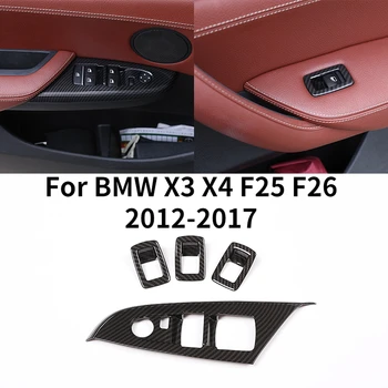 skirta BMW X3 X4 F25 F26 2012-2017 automobilių aksesuarai 4 dalių anglies pluoštas ABS lango mygtuko jungiklio rėmo apdaila