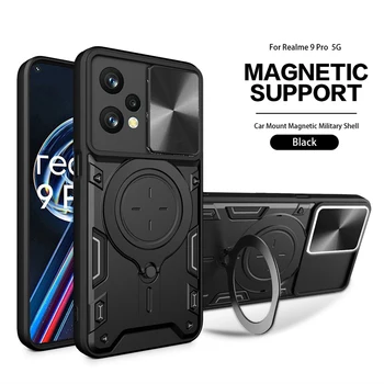 skirta OPPO Realme 9 Pro 5G dėklo šarvų žiedo laikikliui Magnetiniai stovo telefonų dėklai, skirti Realme9 9Pro slankiklio fotoaparato apsaugos galiniam dangteliui