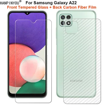 skirta Samsung Galaxy A22 4G / 5G 1 komplektas = minkšta nugaros anglies pluošto plėvelė + itin plona grūdinto stiklo priekinio ekrano apsauga