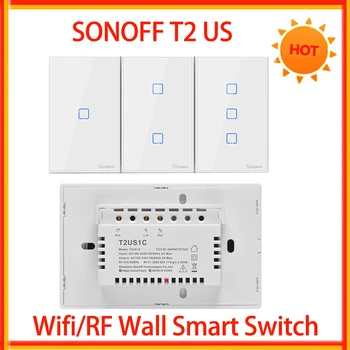 Sonoff T2 WiFi Smart Wall Touch Light Switch US 1 2 3 Gang RF Wireless Remote Light Smart Home Controller Darbas su Alexa Google