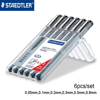 Staedtler 308 SB6P pigmentinis įdėklas smulkus adatos rašiklis Juodas rašalas vandeniui atsparus 6vnt / rinkinys