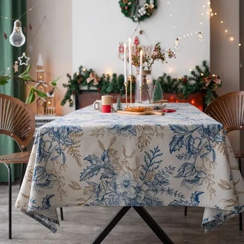 Staltiesė Pušies šaka Mėlyna spausdinti Kalėdų šventinis stalo audinys Amerikietiškas audinys Stačiakampis