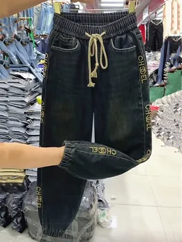 Streetwear Baggy Velvet Thicken Warm Jeans Moteriškos džinsinės kelnės Aukštas juosmuo Y2k Vintažinės skalbtos kelnės 2023 Žiema