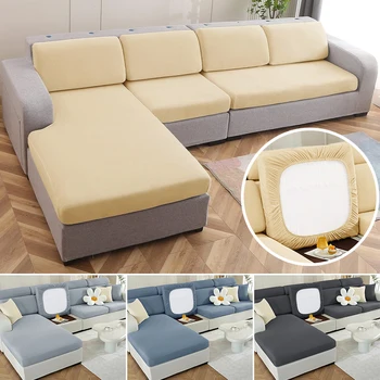 Stretch Sofa Cover Plain Sectional Sofa Seat Cushion Cover Washable Removable Sofa Slipcover for Living Room Pets Kids 1vnt