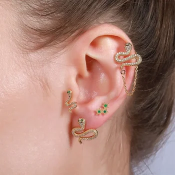 Stud auskarai moterims, Mielas gyvatės formos nerūdijančio plieno auskarai Auskarai Kubinis cirkonis CZ Smeigės auskarai, 20G EGD0182