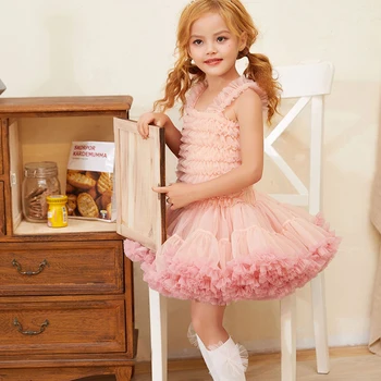 Summer Cute Princess Puffy Dresses Little Girls Tulle Pageant Tutu suknelė Ball Chalatas Kostiumai vaikams Gimtadienis Vaikų drabužiai