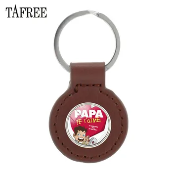 TAFREE Je t'aime,papa Snap Button Keychain Glass French Letter Image PU odinis raktų pakabukas Tėvo gimtadienio dovana CT477