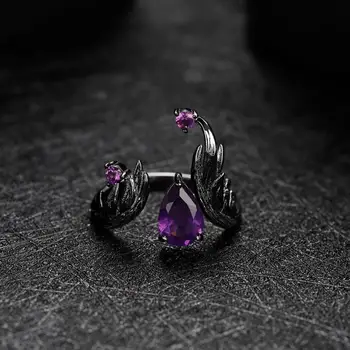 Tamsios nakties gotikinis elfų plunksnų stebuklingas žiedas Violetinis cirkono nišos dizainas Aukščiausios klasės saldus šaunus imitacijos ametisto žiedas Priedai Dovana
