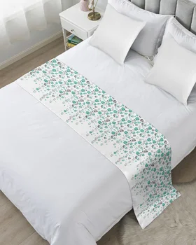 Teal Grey gėlių balta lova bėgikas Pagrindinis Viešbučio dekoravimas Lova Vėliava Vestuvių miegamojo lova Uodegos rankšluostis