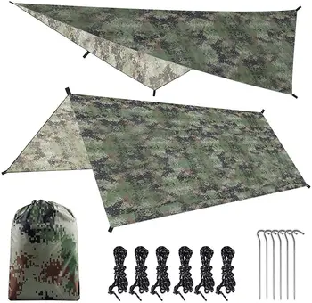 Tent Shade Camping Sun Shelter 10FT Hunting Military Camouflage Rain Fly Sheet Nešiojama brezento pastogė 