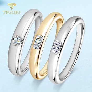 TFGLBU Real Moissanite 100% 925 Sterling Sliver poros žiedas moterims Simple Shine Diamond Wedding Band Kalėdų dovanų papuošalai