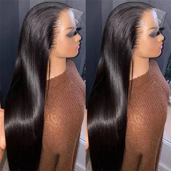 Tiesus 13x6 13x4 skaidrus nėrinių priekinis žmogaus plaukų perukas moterims Iš anksto nupešti be klijai Brazilijos Remy plaukai 180% tankis