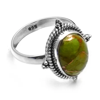 Tikras žalias vario turkio žiedas 925 sterlingų sidabras, dydis: 8.25 , AR5564