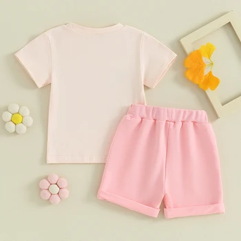 Toddler Baby Girl Drabužiai Tetos Bestie marškinėliai trumpomis rankovėmis Viršus Vienspalviai šortai Komplektas 2Vnt Vasaros apranga