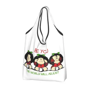 Triple Mafalda Animacinis filmas Pirkinių krepšiai Sulankstomi bakalėjos eko krepšiai Didelės talpos perdirbimo maišeliai Plaunama rankinė