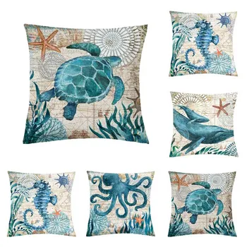 Turtle Pillow Case Sea Style Octopus Printing Throw Pillow Case Cover Sea Whale Pagalvių užvalkalai Pagalvės dėklas Pagalvės užvalkalas Pagalvės užvalkalas kussensloop