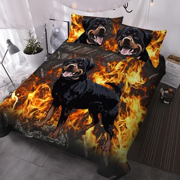 Ugninio šuns dizaino patalynės komplektas Dekoratyvinis 3 dalių antklodės užvalkalas su 2 pagalvėmis
