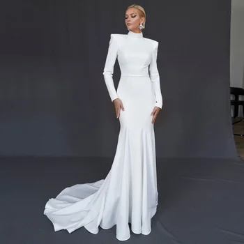 Undinėlės vestuvinė suknelė ilgomis rankovėmis Perlai Karoliukai Karoliukai Elegantiški chalatai moterims 2023 Nuotakos suknelės be nugaros