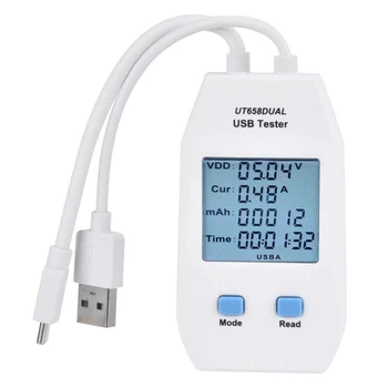 USB testeris, LCD USB testerio detektorius Voltmetras ampermetras Skaitmeninės galios talpos testeris matuoklis (UT658 dvigubas)