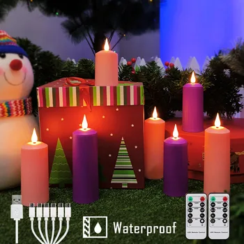 USB įkraunamos LED žvakės su mirgančiu liepsnos laikmačiu Nuotolinis Helovino vandeniui atsparios vestuvių žvakės Kalėdų dekoravimo žvakė